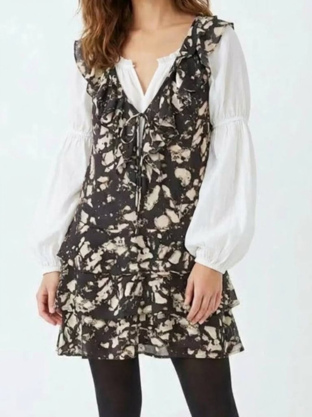 Vintage 90s Jacob Tiered Ruffle Mini Viscose Dress | M | Whimsigoth Fairygrunge